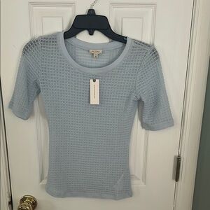 Pilcro Blue Fitted Ribbed 3/4 Sleeve Top